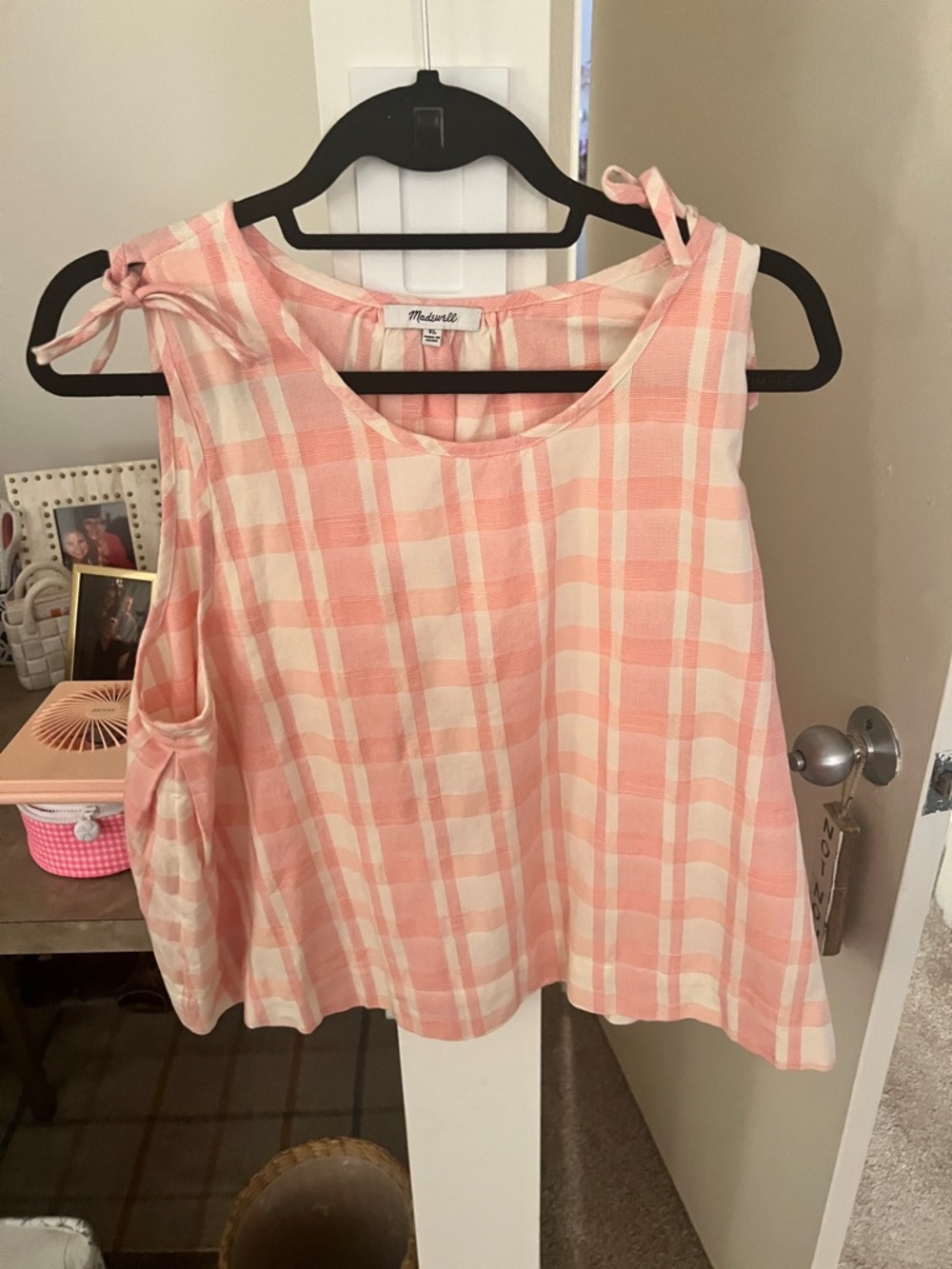 Madewell Pink Plaid Tie-Shoulder Sleeveless Top size XL